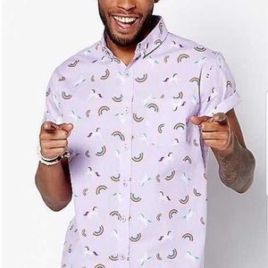 SPENCER'S unicorns and rainbows button up  Large NWOT sold out
